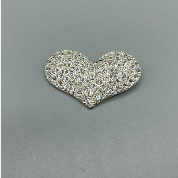 Roman Jewelry - RMN Roman Vintage Silver Tone Pave Rhinestone Heart Brooch Pin Clear Crystal